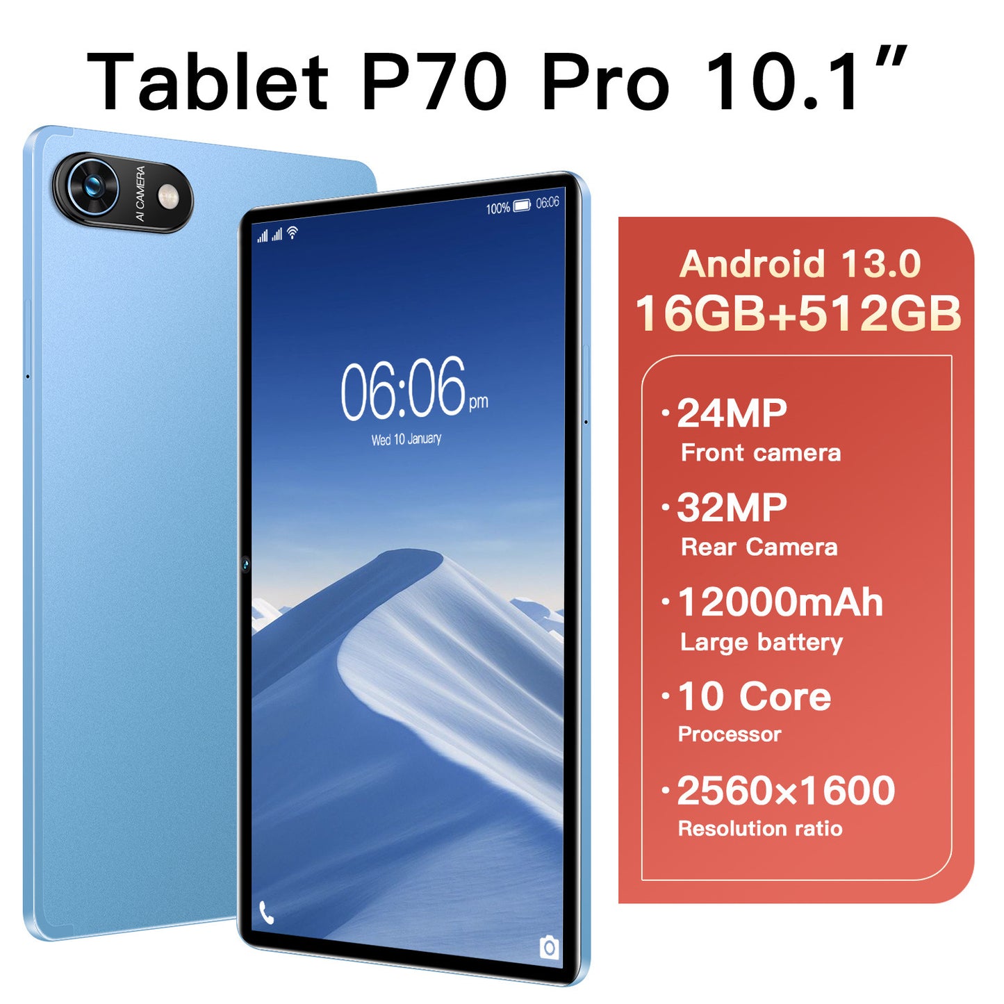 تابلت P70 جديد 10 انش اندرويد 512 جيجا واي فاي بلوتوث 4G اتصال