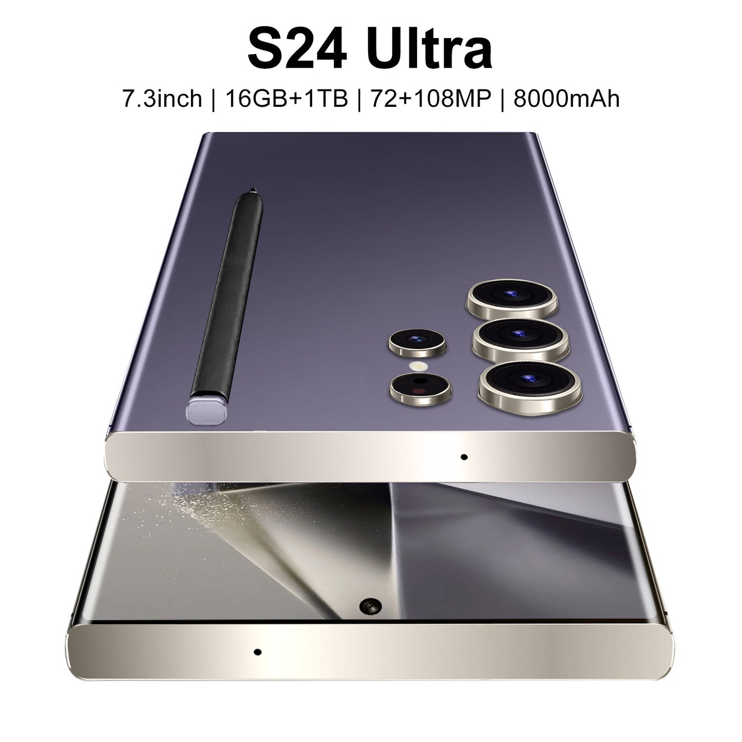هاتف محمول S24 Ultra+ مدمج بالقلم مقاس 7.3 بوصة وذاكرة 16+1T