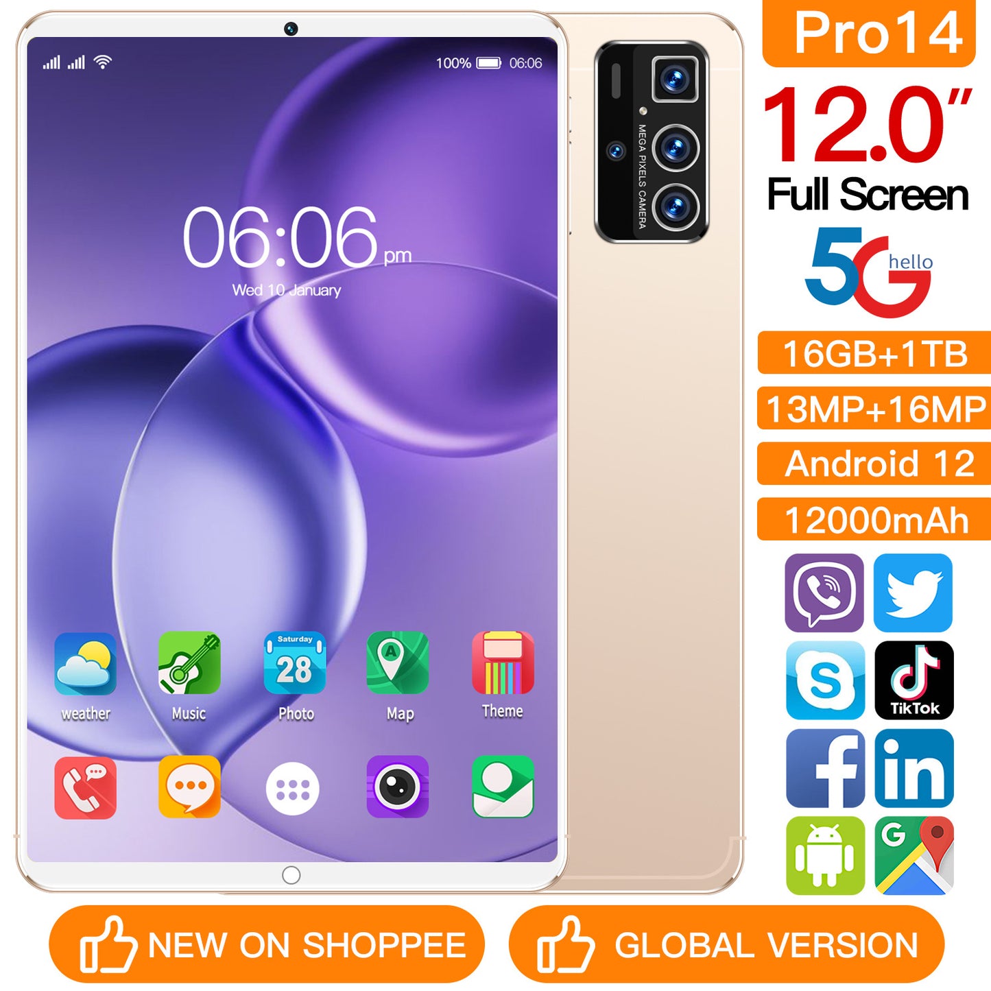 تابلت Pro14 الذكي بشاشة 10 بوصة يعمل بنظام أندرويد ويدعم WiFi وBluetooth وGPS