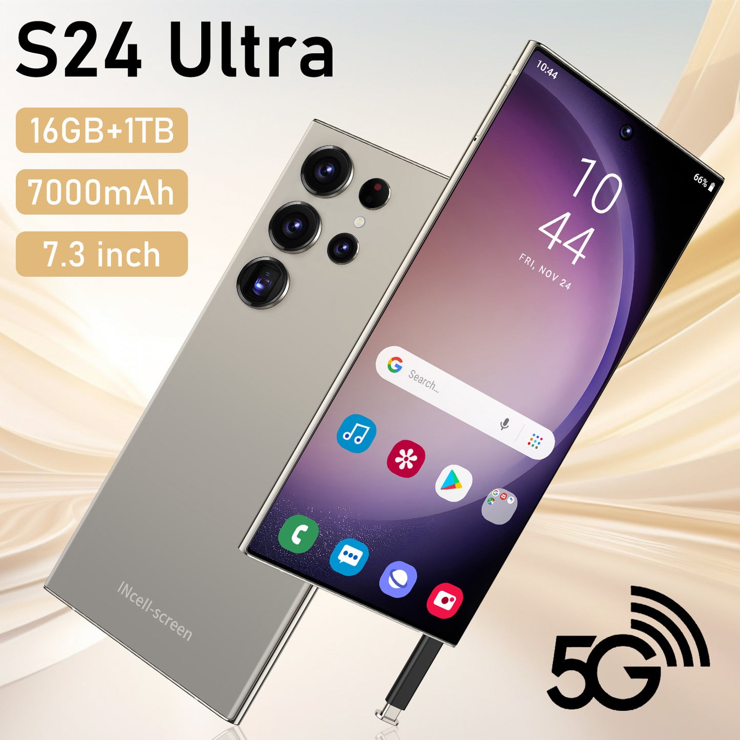 هاتف ذكي جديد S24Ultra بشاشة كبيرة 7.3 بوصة وذاكرة عشوائية 16 جيجابايت وذاكرة داخلية 1 تيرابايت