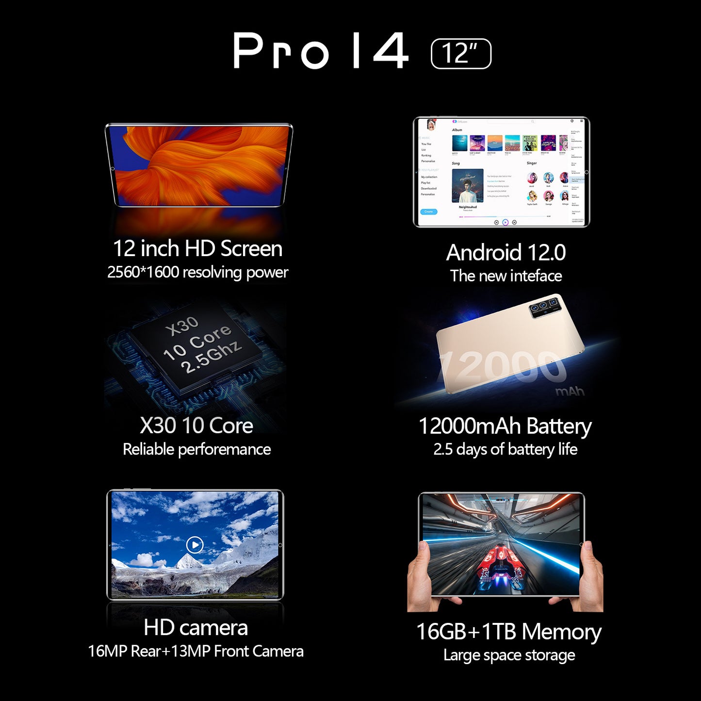 تابلت Pro14 الذكي بشاشة 10 بوصة يعمل بنظام أندرويد ويدعم WiFi وBluetooth وGPS