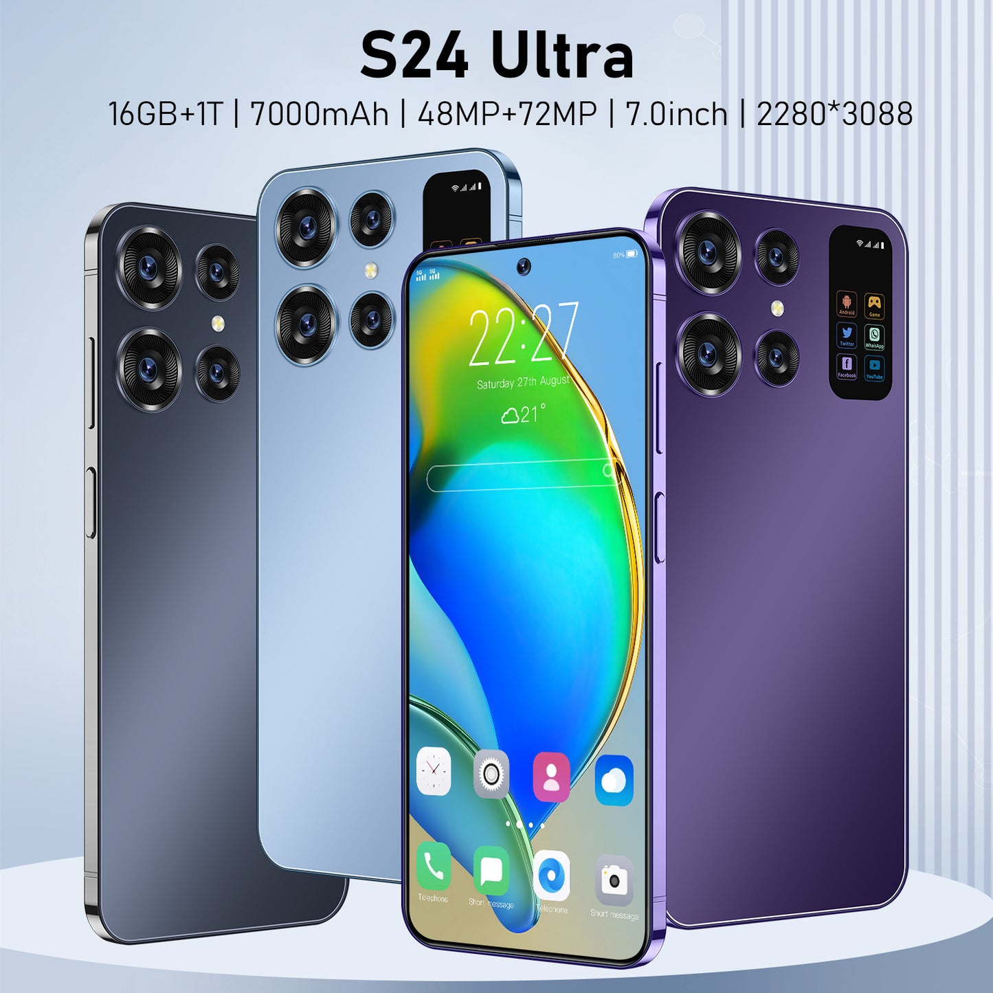 هاتف ذكي جديد S24ultra 16+1TG يعمل بنظام Android متوفر في المخزون