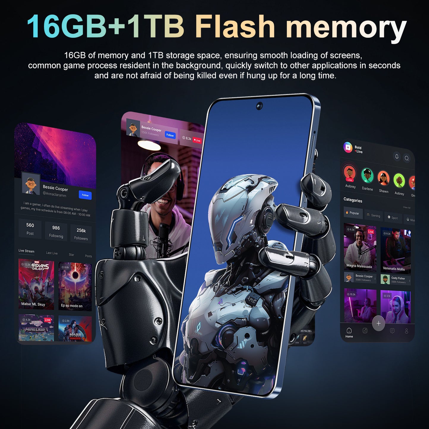 هاتف GT20 Pro الذكي بشاشة كبيرة مقاس 7.3 بوصة ونظام تشغيل Android 16+1T