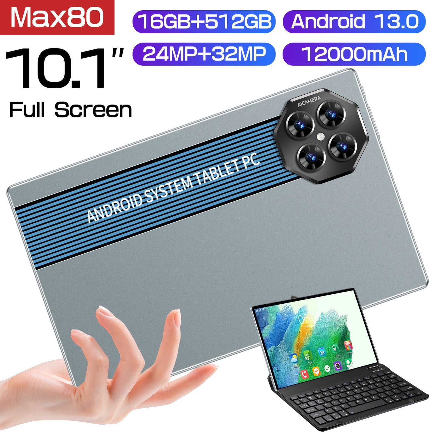 جهاز كمبيوتر لوحي Max80 جديد بشاشة عالية الدقة مقاس 10.1 بوصة يعمل بنظام Android ومكالمات ذكية وWiF (إصدار ساخن)