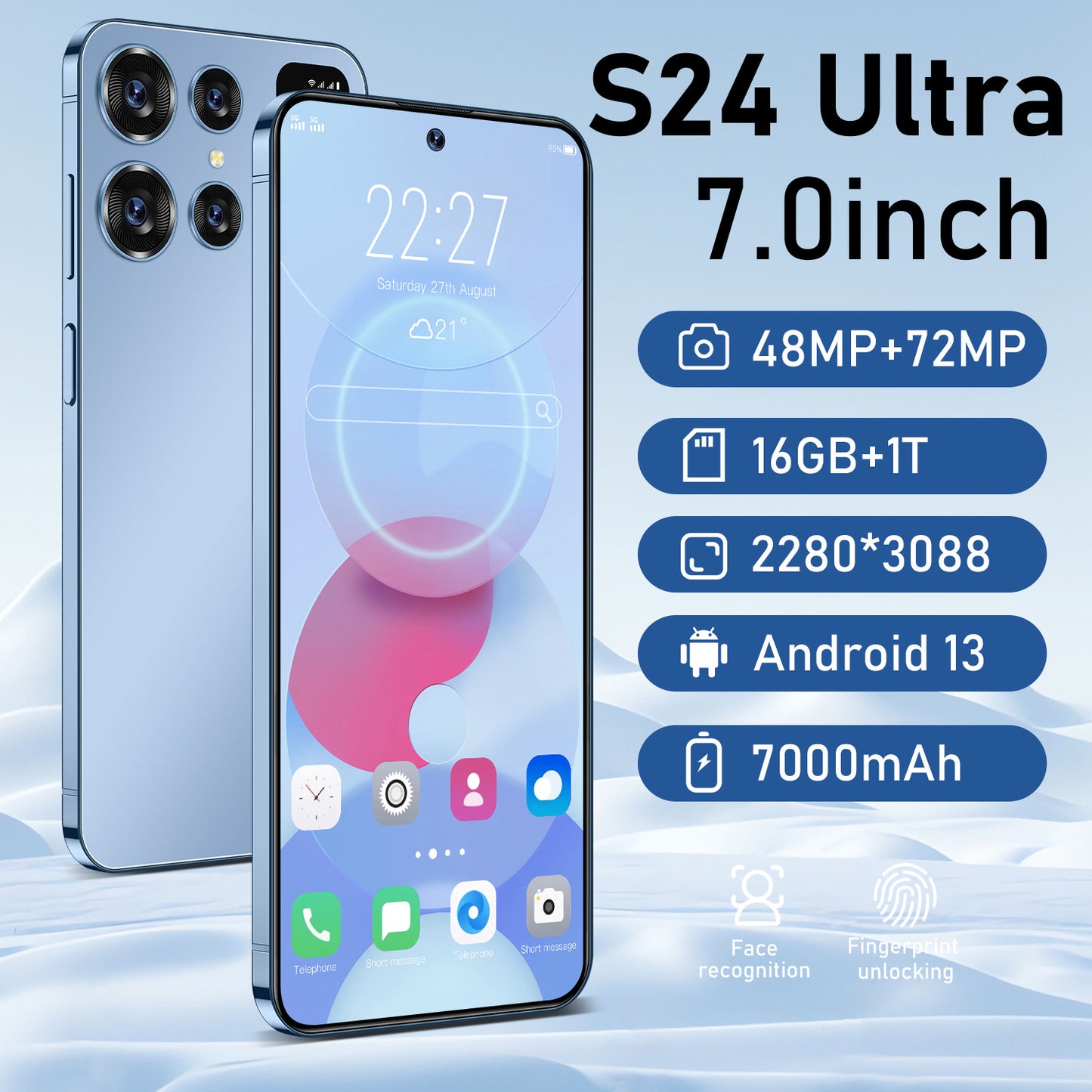 هاتف ذكي جديد S24ultra 16+1TG يعمل بنظام Android متوفر في المخزون
