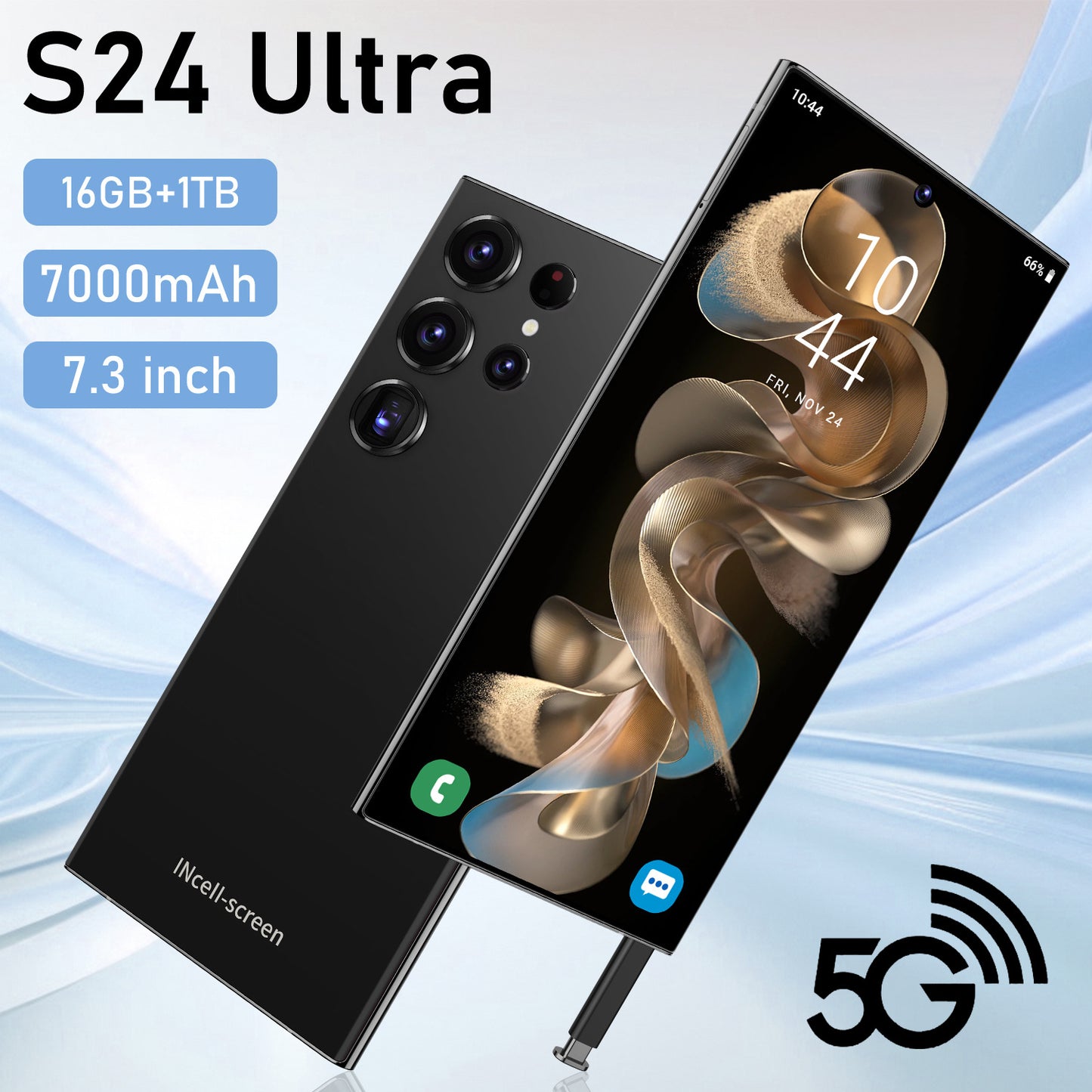هاتف ذكي جديد S24Ultra بشاشة كبيرة 7.3 بوصة وذاكرة عشوائية 16 جيجابايت وذاكرة داخلية 1 تيرابايت