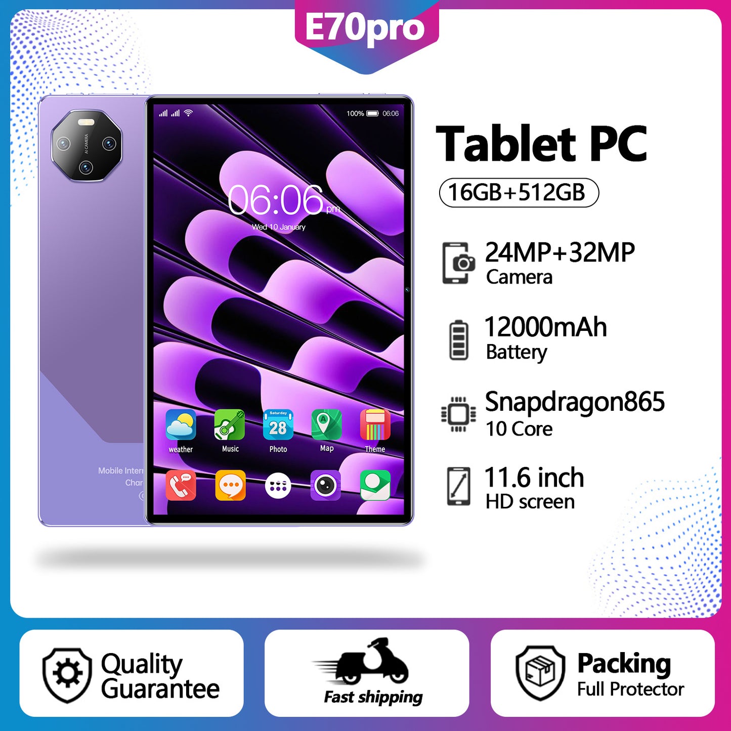E70Pro جهاز لوحي ذكي جديد مقاس 10.1 بوصة