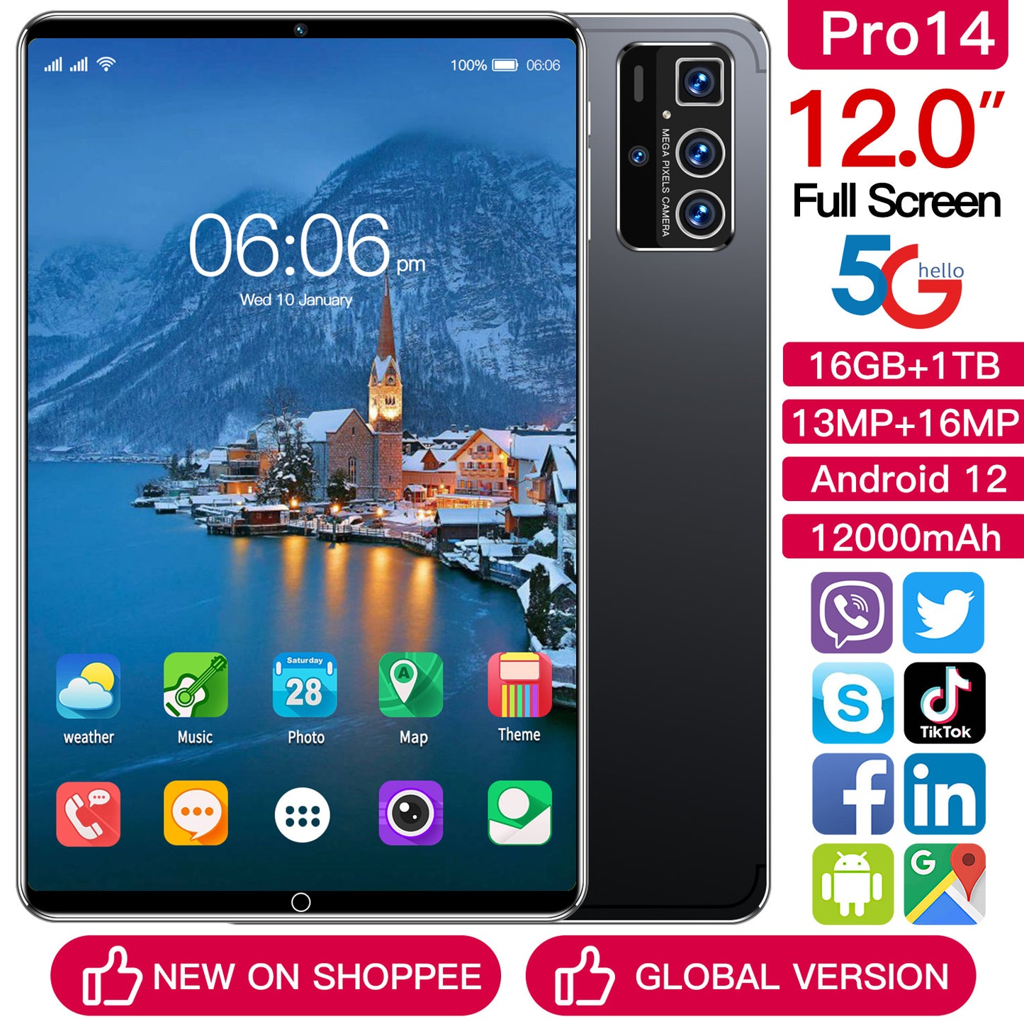 تابلت Pro14 الذكي بشاشة 10 بوصة يعمل بنظام أندرويد ويدعم WiFi وBluetooth وGPS