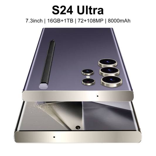 هاتف محمول S24 Ultra+ مدمج بالقلم مقاس 7.3 بوصة وذاكرة 16+1T
