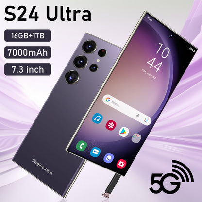 هاتف ذكي جديد S24Ultra بشاشة كبيرة 7.3 بوصة وذاكرة عشوائية 16 جيجابايت وذاكرة داخلية 1 تيرابايت