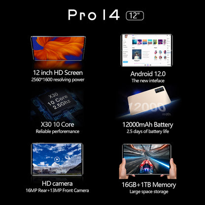 تابلت Pro14 الذكي بشاشة 10 بوصة يعمل بنظام أندرويد ويدعم WiFi وBluetooth وGPS